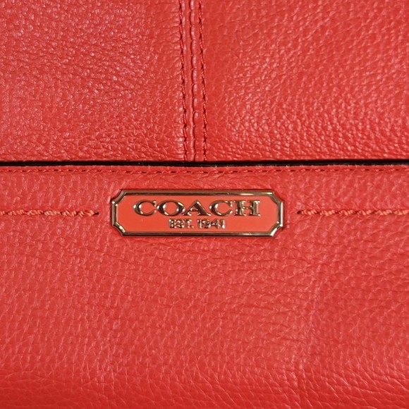 Coach Park Signature North South tote Vermillion Red leather - Picture 4 of 13